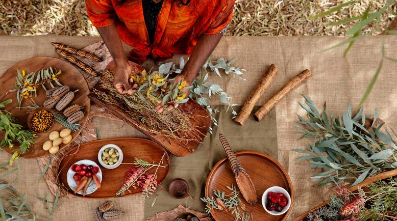 A table set with many herbs