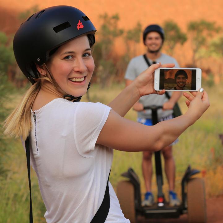 taking a photo on a segway